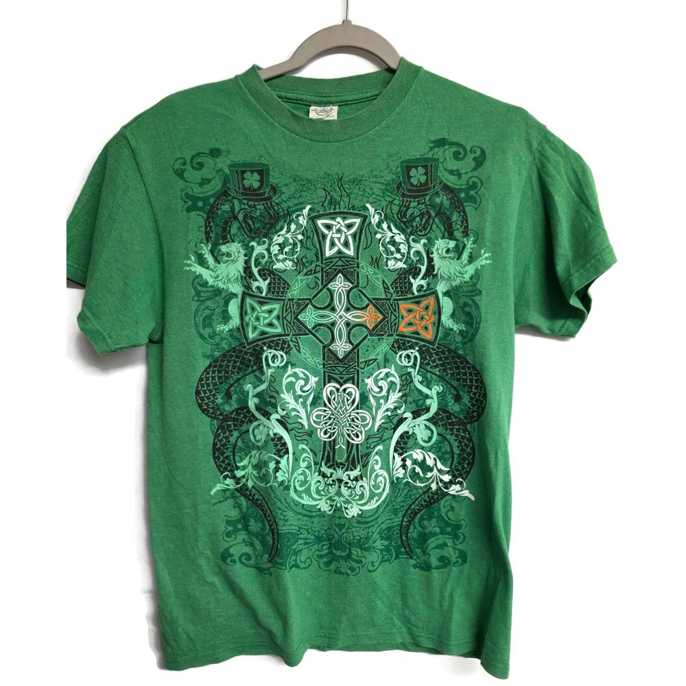 Delta Pro Weight Mens Celtic Cross Graphic T-Shirt Green Y2K Affliction Style